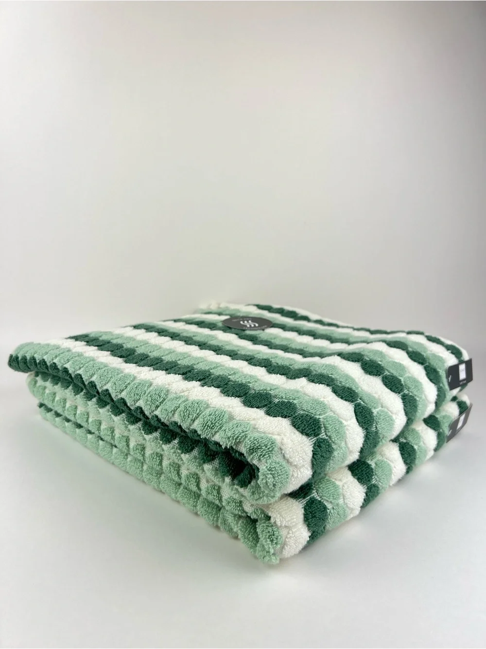 SOHO Living Bath Towels Green White Polka Dot & Stripe Soft Cotton 2 Pc NEW